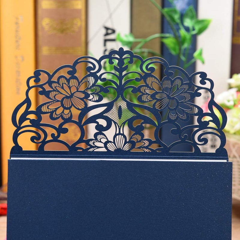 FOMTOR Laser Cut Wedding Invitation Cards Set w/Envelopes & Inserts & Seals â€“ for Wedding, Bridal Shower, Graduation, Birthday Party, Engagement, Anniversary Blue 40Pcs - Image 4